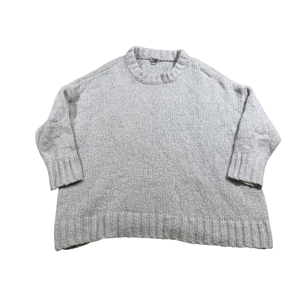 Aerie Light Gray Oversized Chunky Knit Sweater Crew Neck Pullover Loungewear XS